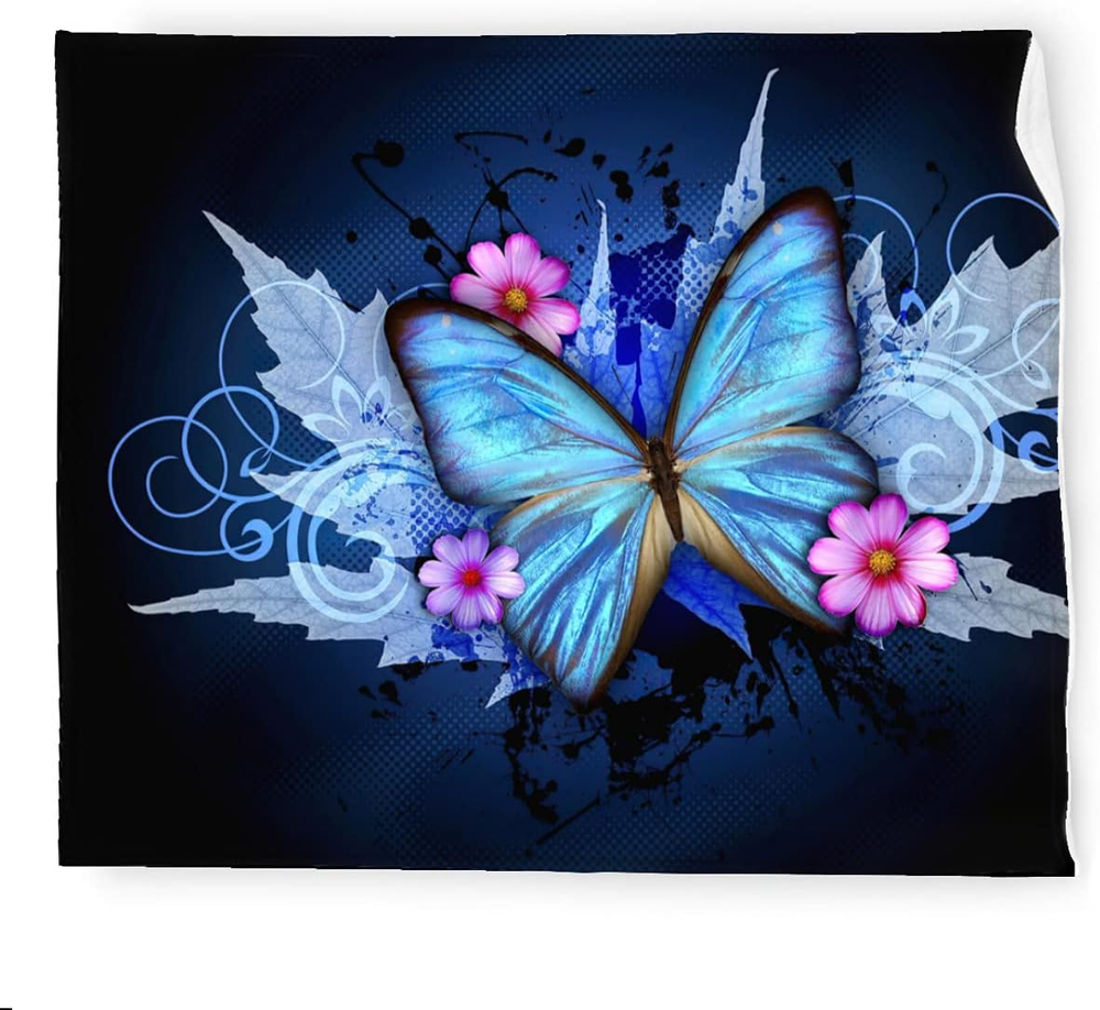 Throw Blanket Blue Butterfly Soft Microfiber Lightweight Cozy Warm Blankets for