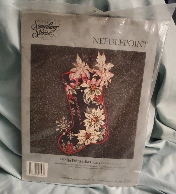 Something Special Needlepoint Christmas Stocking Kit White Poinsettias 30743