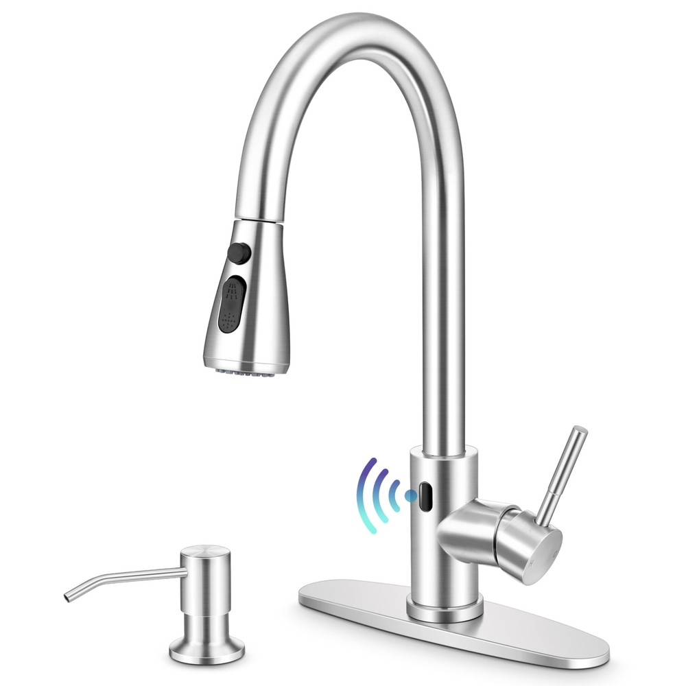 Touchless Kitchen Sink Faucet with Pull Down Sprayer, Brushed Nickel Stainles...