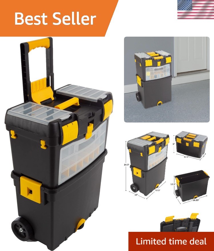 Portable 24-Compartment Rolling Toolbox with Comfort Handle and Removable Top