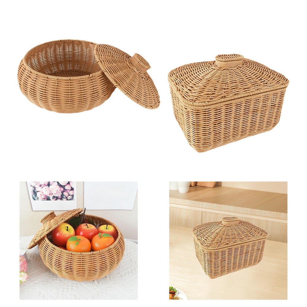 Imitation Rattan Storage Basket Organizer for Bathroom Dinner Table Entryway