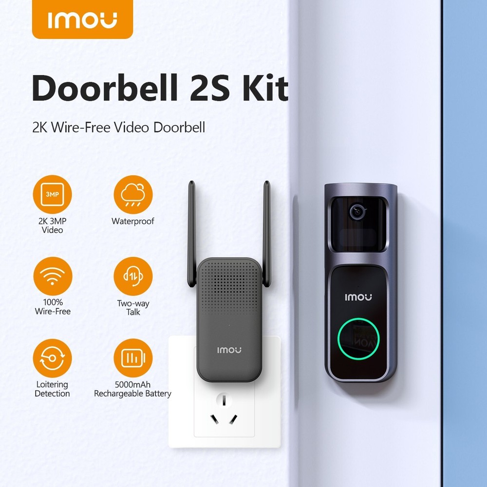 Imou Video Doorbell 2S 30°Pan Lens Two-way Talk Waterproof 100% Wire-Free Chime