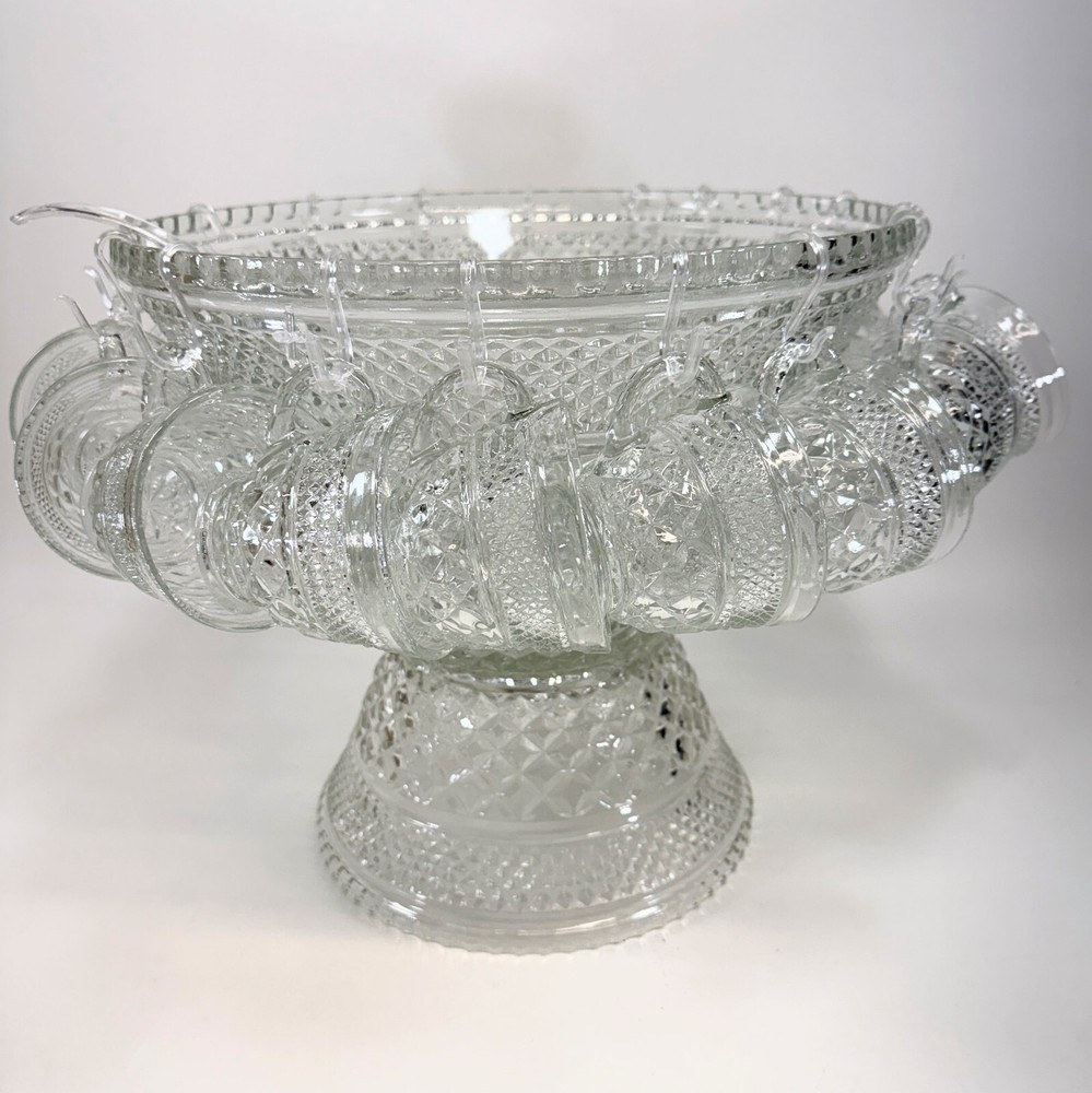 Anchor Hocking WEXFORD - PUNCH BOWL Pedestal Hooks & 17 Cups