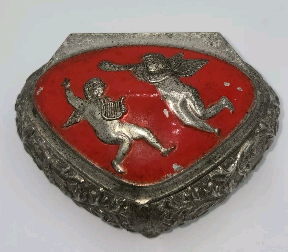 Vintage Silver-Plated Red Cherub Jewelry Trinket Box