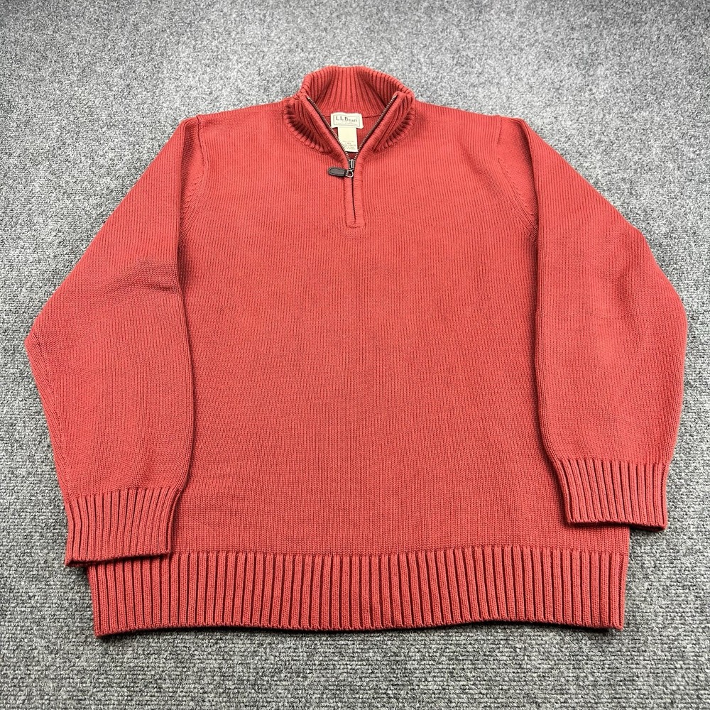 L.L. Bean Men’s Fleece Pullover 1/4 Zip Sweatshirt Mens Large Red Heavy Cotton