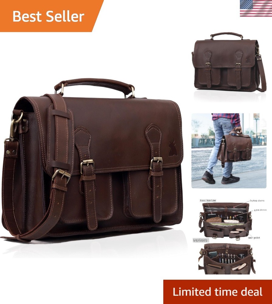 Vintage Handmade Leather Messenger Bag for Men - Laptop Briefcase & Shoulder Bag