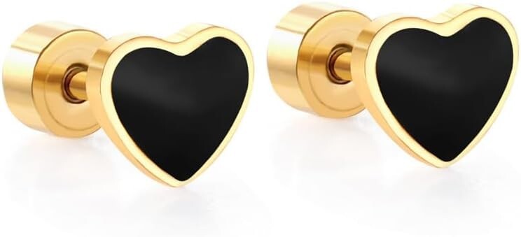 18G Gold Enamel Heart Love Screw Back Small Stud Earrings for Women Men Mini...