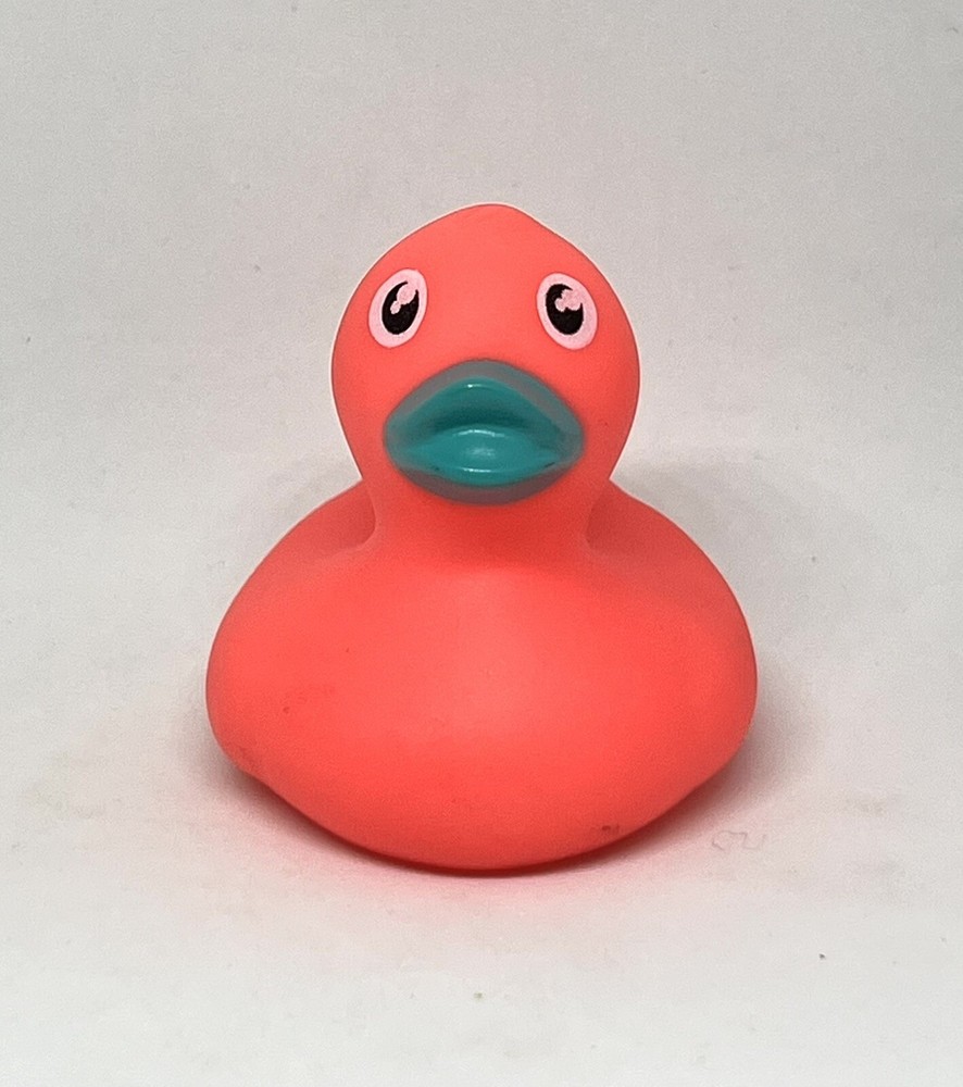 Bright Peach Rubber Duck with Teal Beak 2