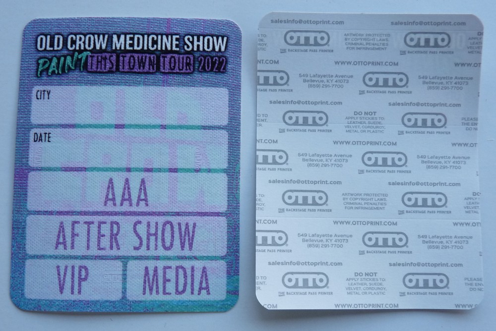 Old Crow Medicine Show Paint This Town 2022 Concert Tour Backstage Pass D19