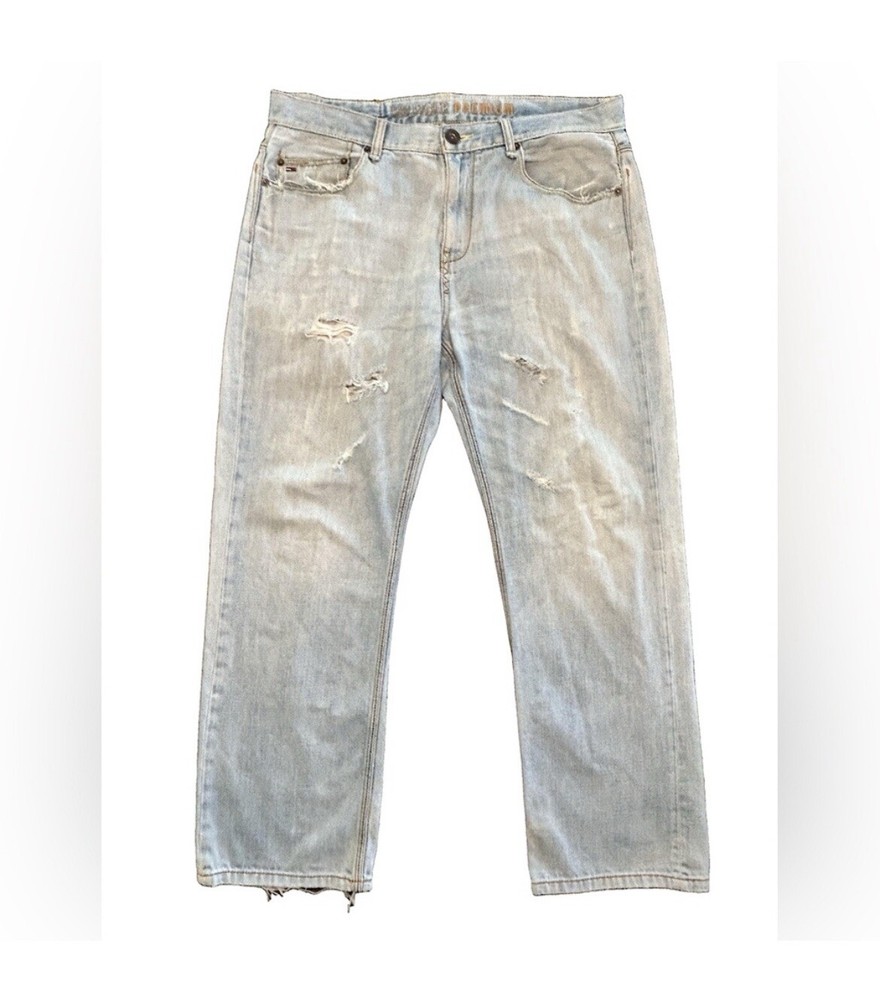 Tommy Hilfiger mens light wash distressed straight leg jeans 34x30
