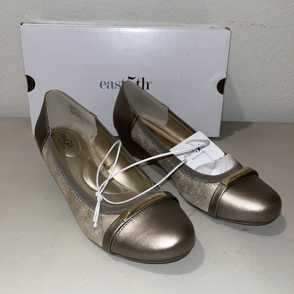 East5th Women's Gold Wedge Heel Slip-On Pumps Size 8.5M New