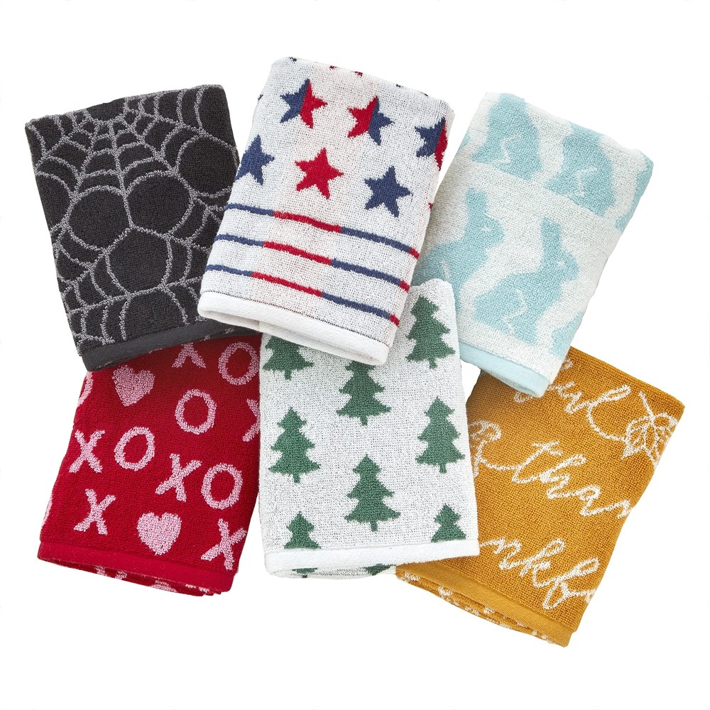 Seasonal Jacquard Hand Towel Gift Set - 6 Multicolored Bath Towels-image