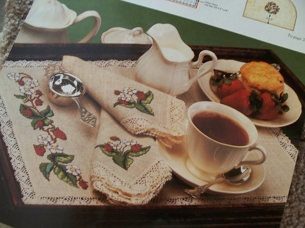 Strawberry Tea Linen Fruit Design OOP Magazine Cross Stitch Pattern (S)