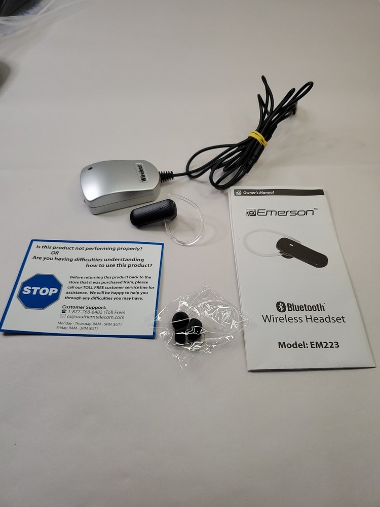 New Emerson EM223 Wireless Bluetooth Headset Tested Working with Instruction Book