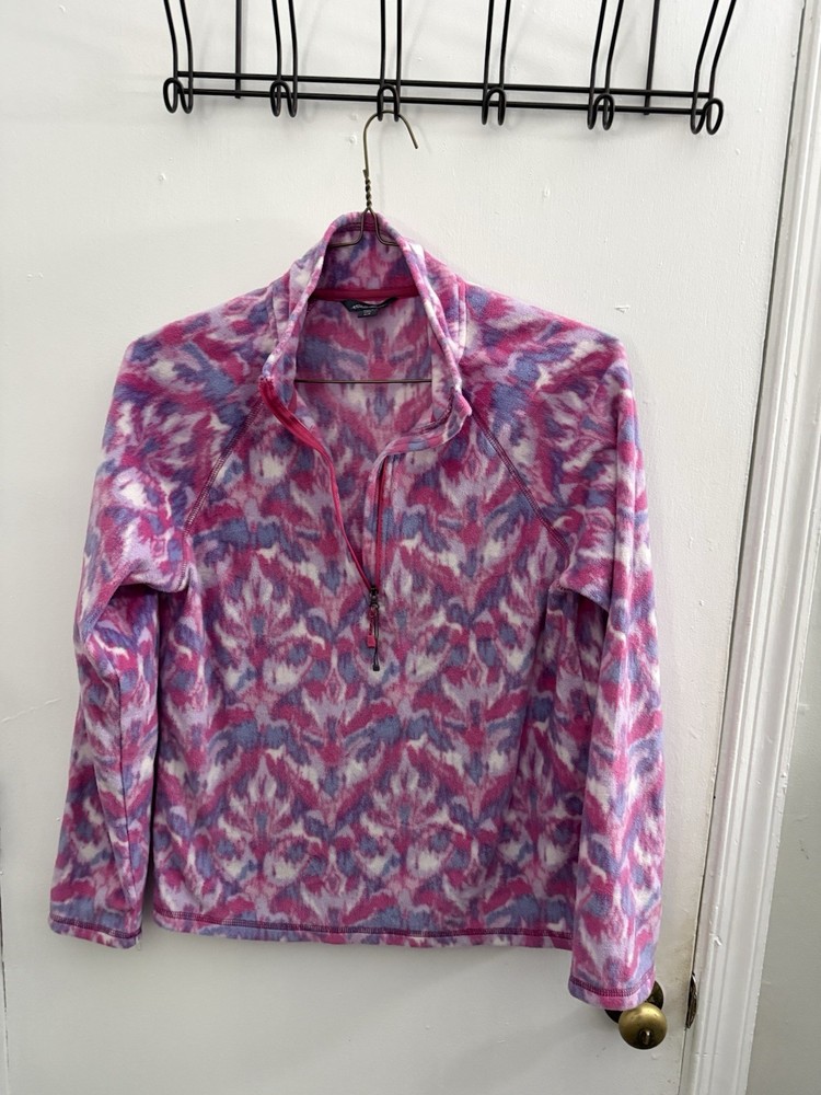 Eddie Bauer Pink Purple Quarter Zip Fleece Pullover Shirt Top Womens Medium