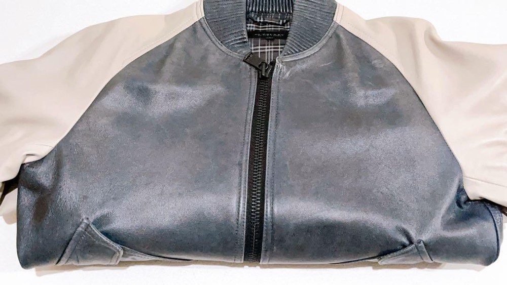 Burberry Black Label Leather Jacket L Navy/Gray Used Soft Quality