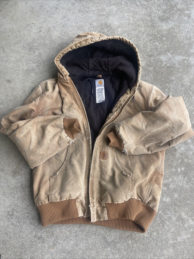 Carhartt Medium Brown Grunge Jacket Coat Distressed Vintage Stains Ranch 14806