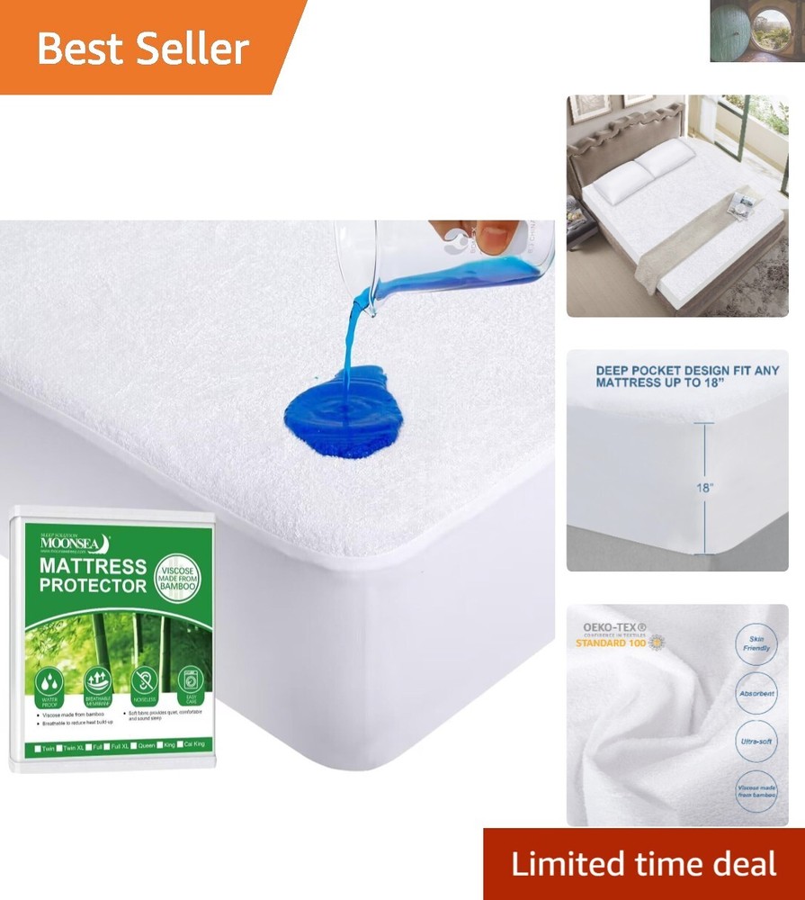 Luxurious Waterproof Mattress Protector - Queen Size Bamboo Viscose, Noise-Free
