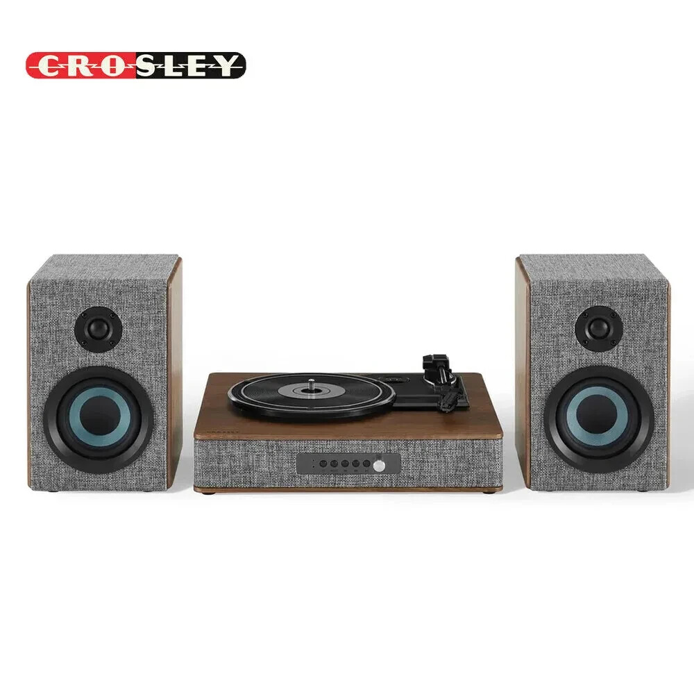 Crosley Aria Shelf System CR7020A-GY with 3 Speed Turntable + Built-in Bluetooth
