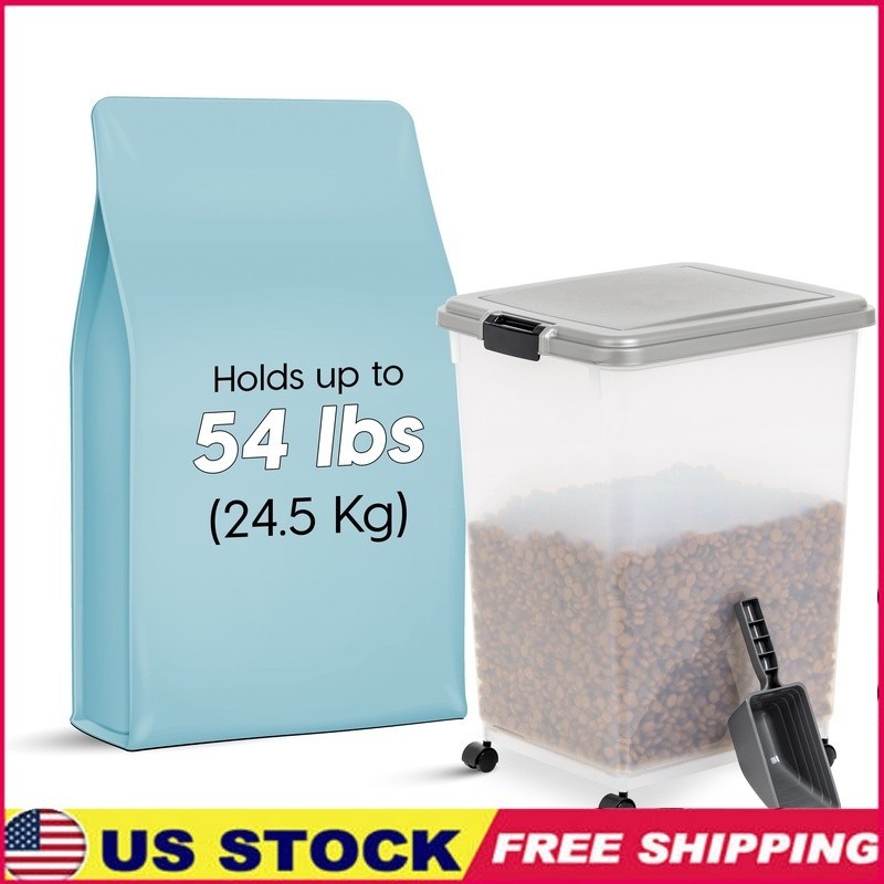 Airtight Pet Food Container 54L W/ Scoop Dog Cat Storage Bin Wheeled Easy Access