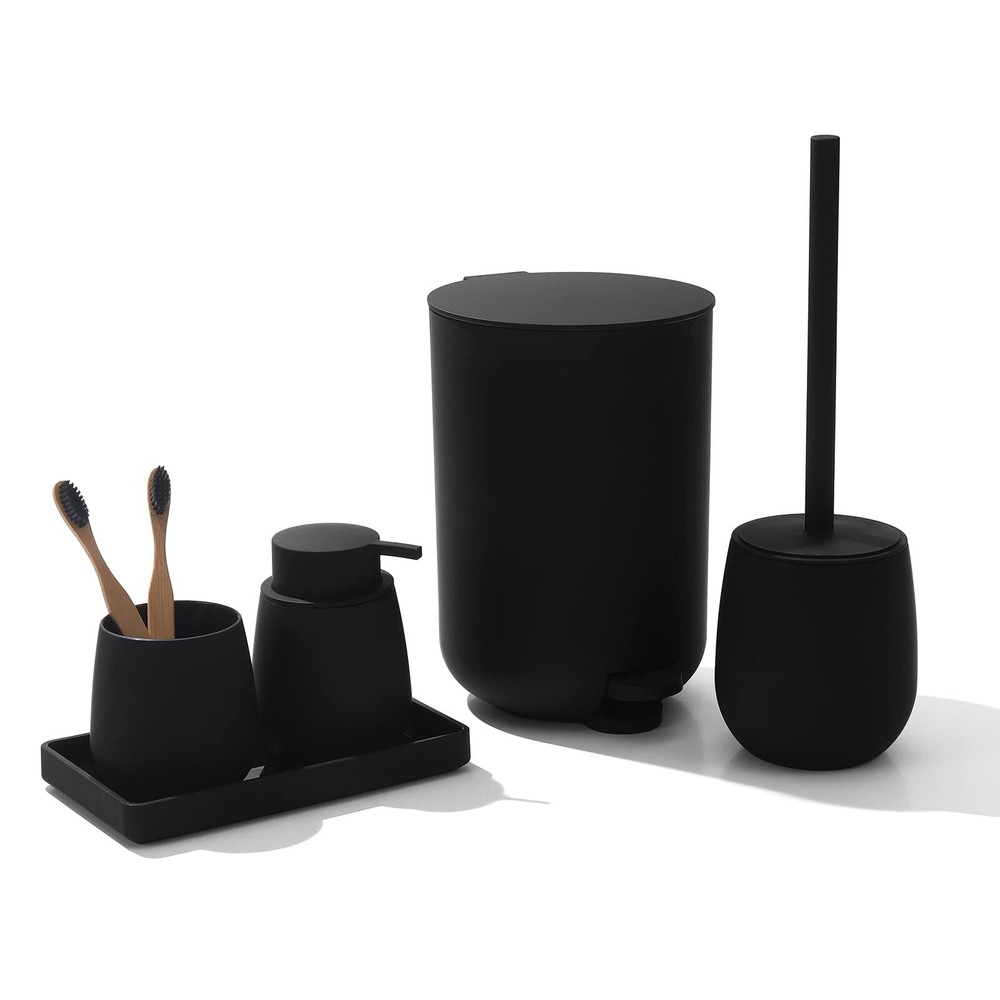 Black Bathroom Accessories Set With Small Trash Can 3 Liter/0.8 Gallontoothbrush