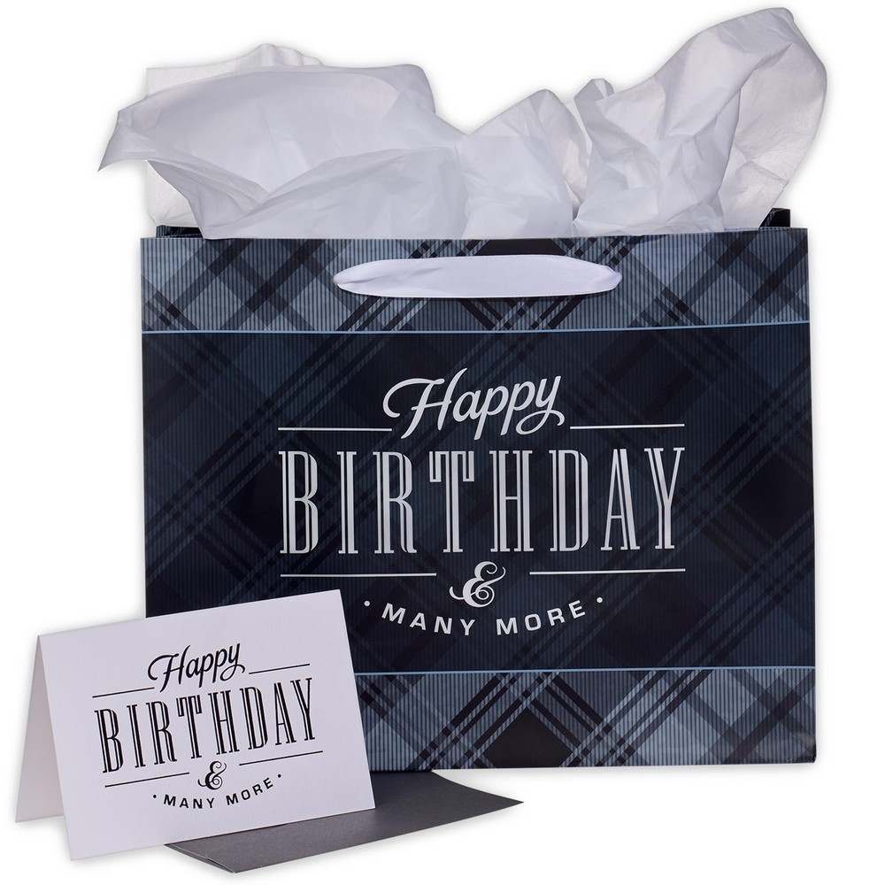Landscape Gift Bag with Card and Tissue Paper Set - Happy Birthday and Many M...