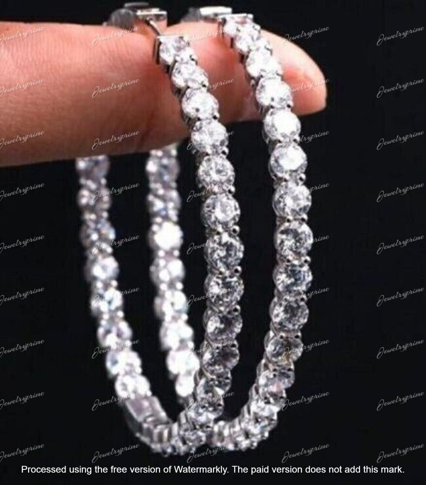 4Ct Round Cut Lab-Created Diamond Inside-Out Hoop Earrings 14K White Gold Finish