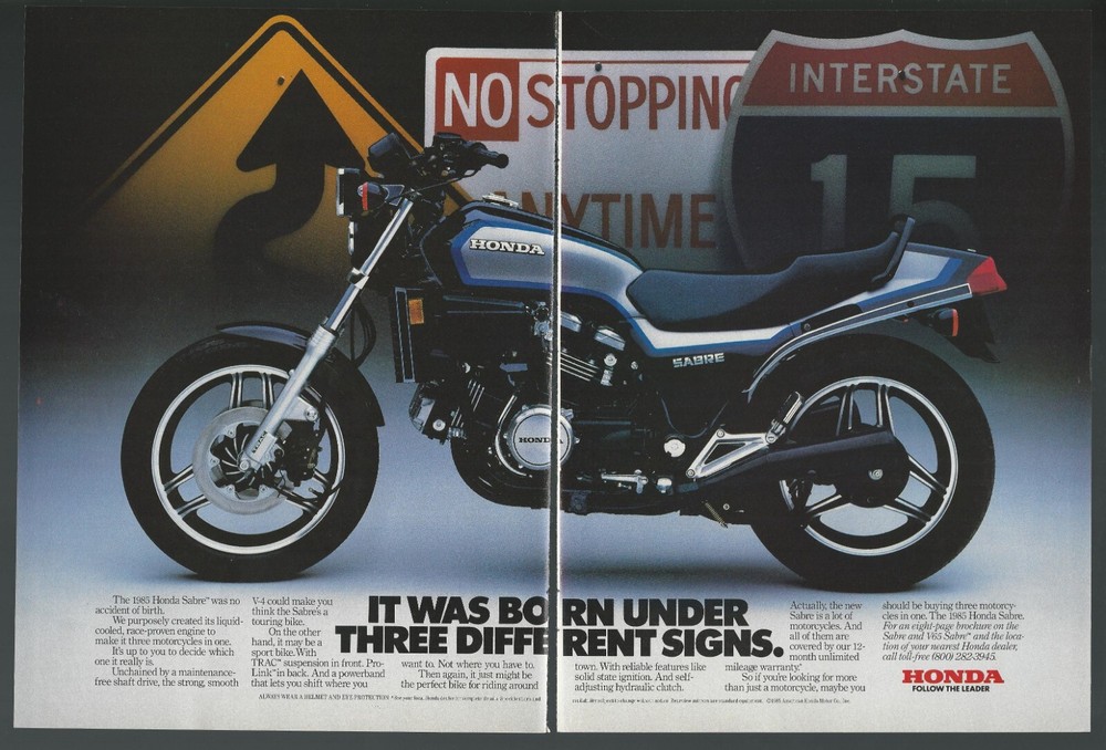1985 HONDA SABRE motorcycle 2-page advertisement, Honda Sabre print ad