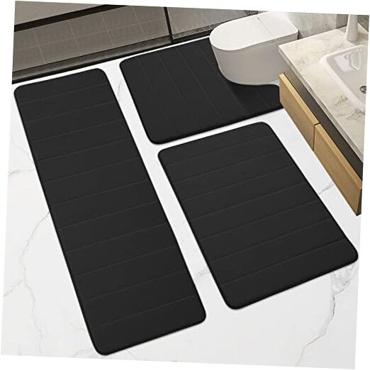 Memory Foam Bathroom Rugs Sets 3 Piece, 24” X 24”+24” X 32”+17” X 48” Black