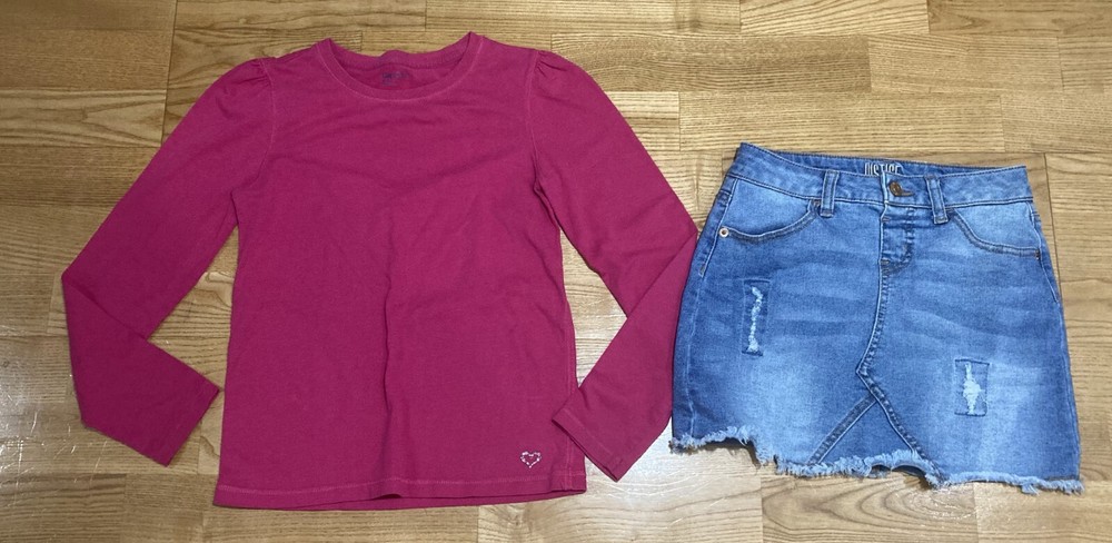 Girls Gap & Justice Size 10 - Dark Pink Top w/Jean Skort EUC