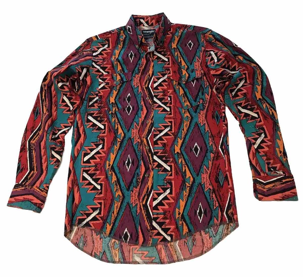 Vtg Wrangler Southwest Western Shirt Mens Small 15 x 34 Button Rodeo Cowboy Cut
