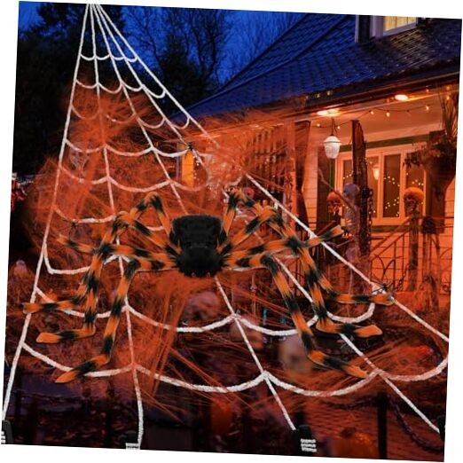 Halloween Giant Black and Yellow Spiders with Web Decor Set  