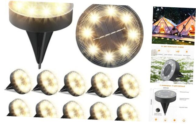 2024 Solar In-Ground Lights with 8 LED Bright IP68 Waterproof Design for Outdoor Illumination and Durability