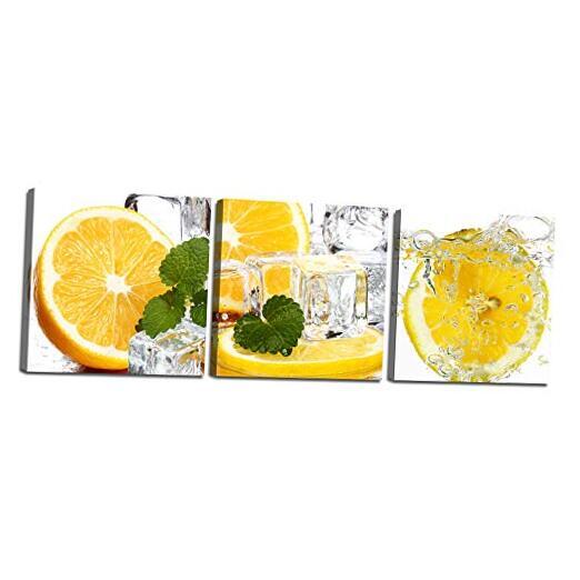 Lemon and Ice Cubes Wall Art Canvas Print 48Wx16H Modern Fruit Decor