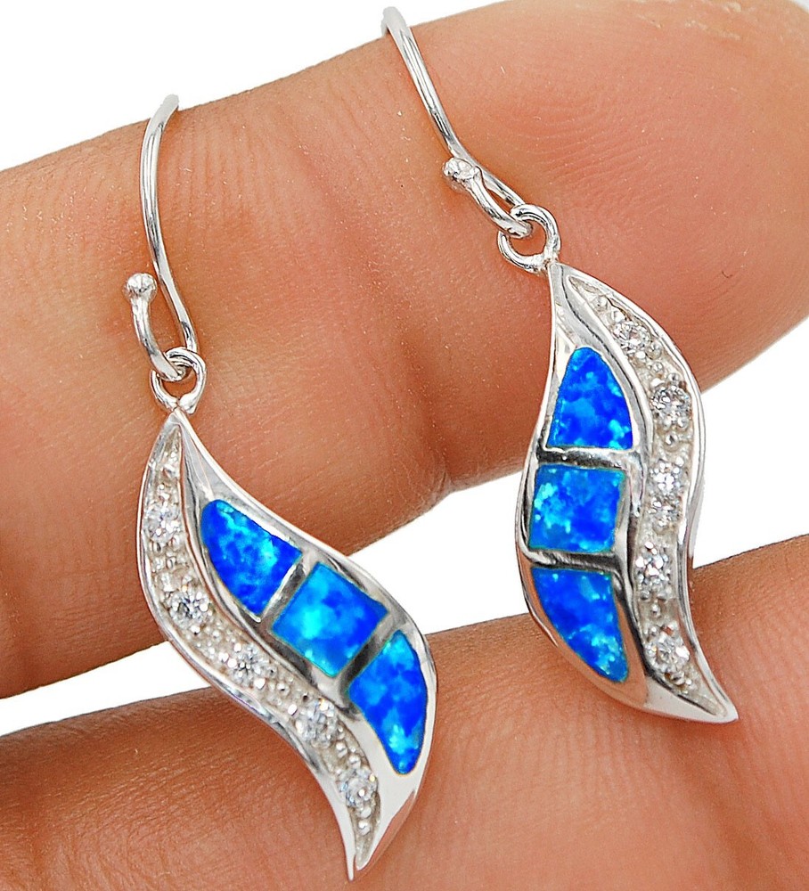 2CT Australian Opal and Topaz 925 Sterling Silver Earrings EO1