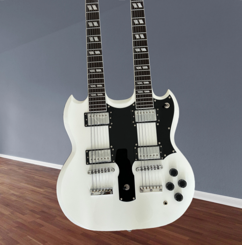 Double-neck electric guitar 12+6 strings solid body rosewood fingerboard chibson