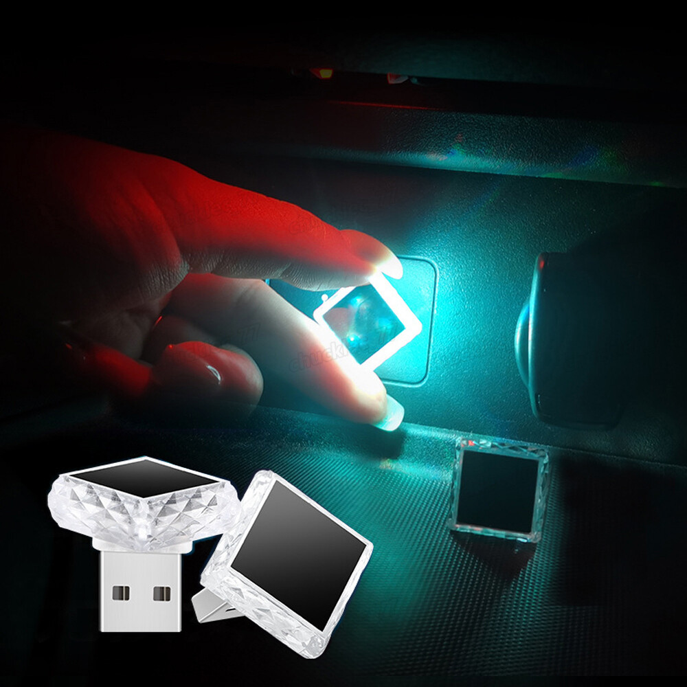 2pcs Mini USB RGB LED Car Interior Light Neon Atmosphere Ambient Lamp Bulb Decor