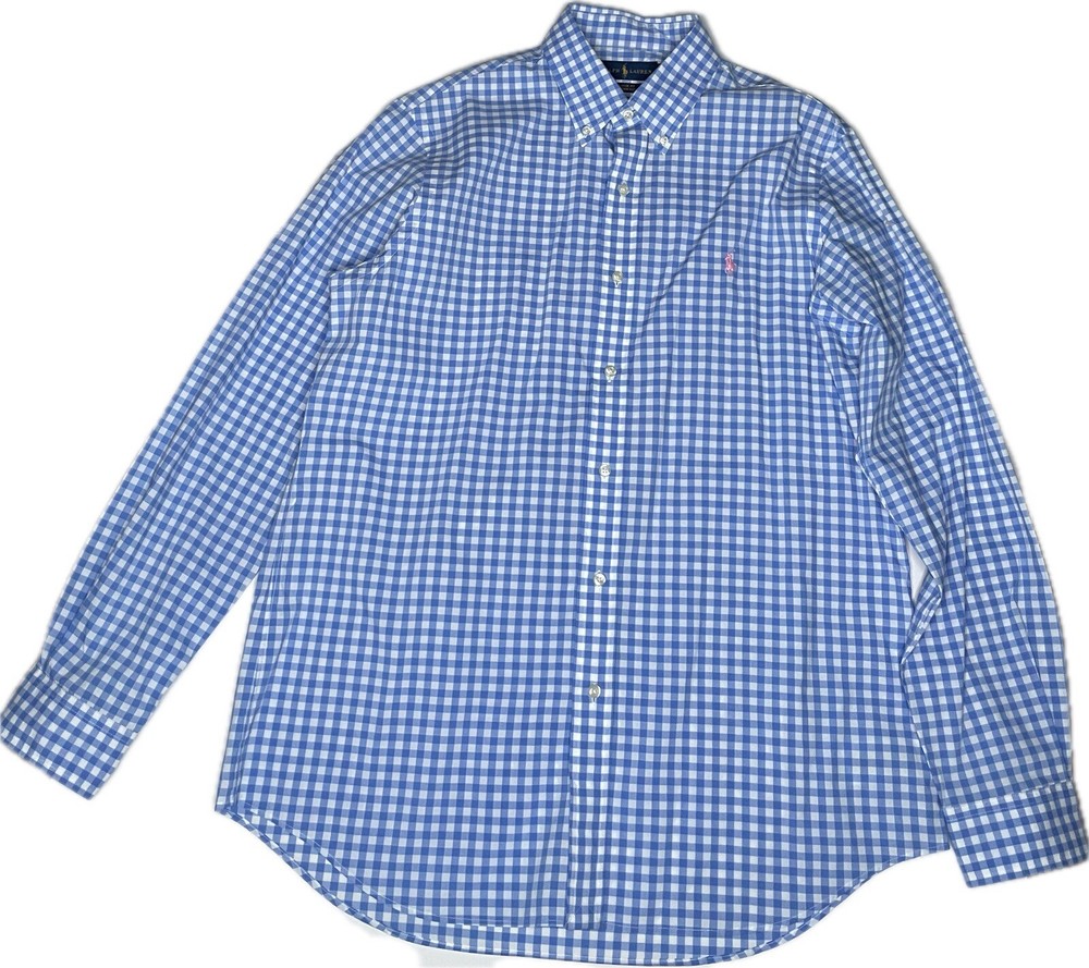 Polo Ralph Lauren Classic Fit Button Down Plaid Large Blue Long Sleeves