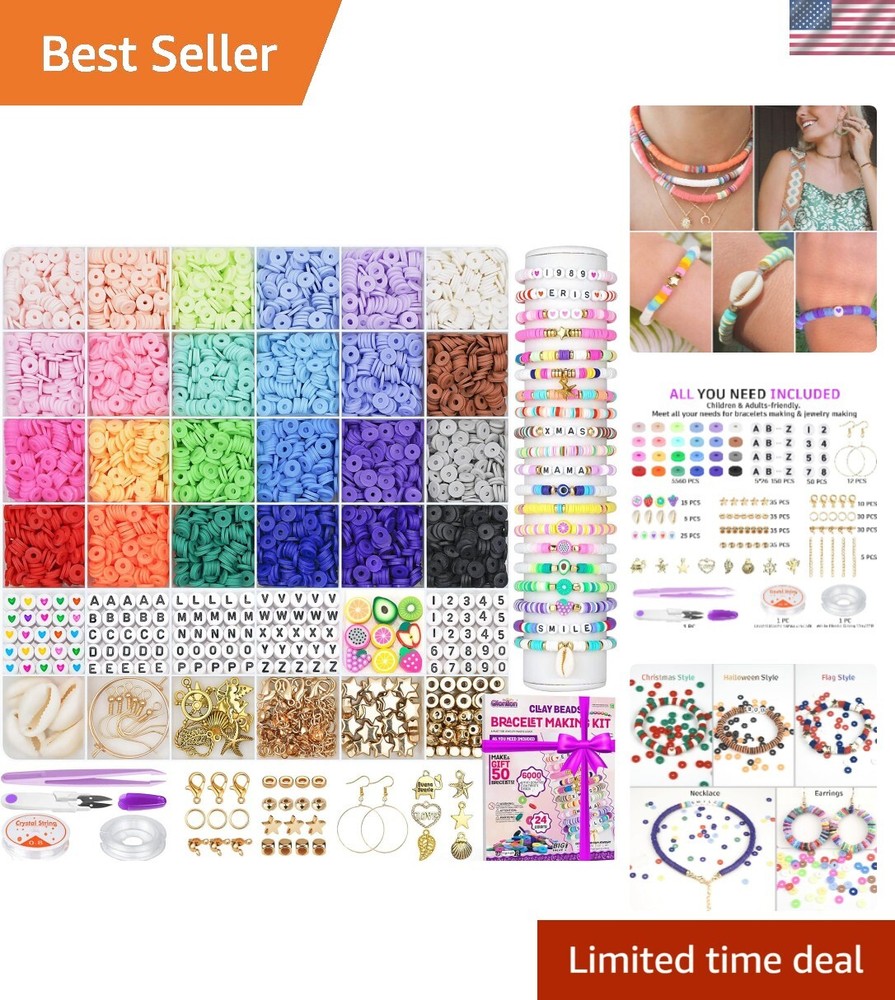 6000 Clay Beads Bracelet Kit 24 Color Flat Preppy Friendship Jewelry Making