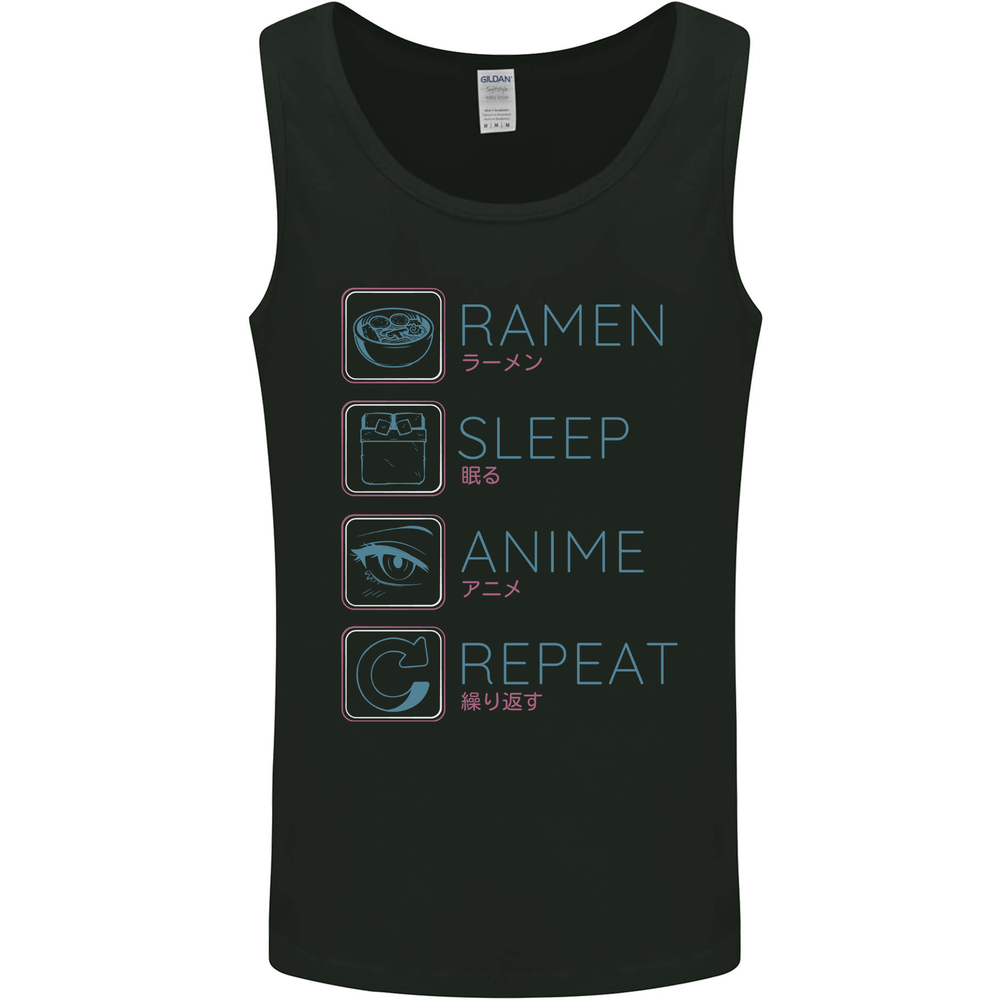 Eat Sleep Anime Repeat Design 3 Mens Vest Tank Top