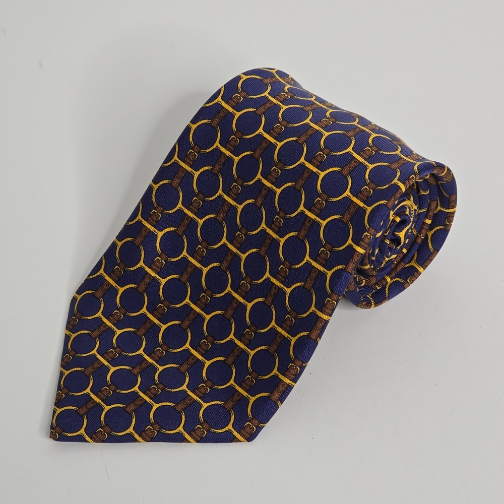 Hermes Paris Equestrian Horse Bits Silk Tie Blue 627 TA 57.5 x 3 Inches