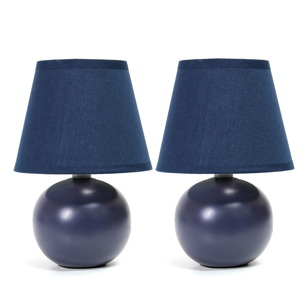 Mini Ceramic Globe Table Lamp Set - 2 Pack with Matching Fabric Shade - LT2008-BLU-2PK