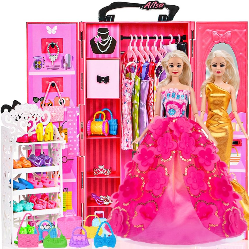 105 Pcs Doll Closet Wardrobe Set Closet Playest Toys Doll Clothes and Accesso...