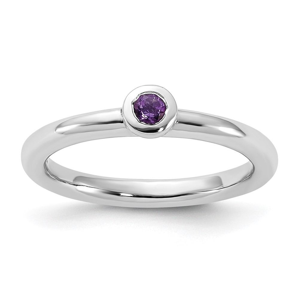 925 Sterling Silver Stackable Expressions Rhodium-plated Amethyst Ring Size 9