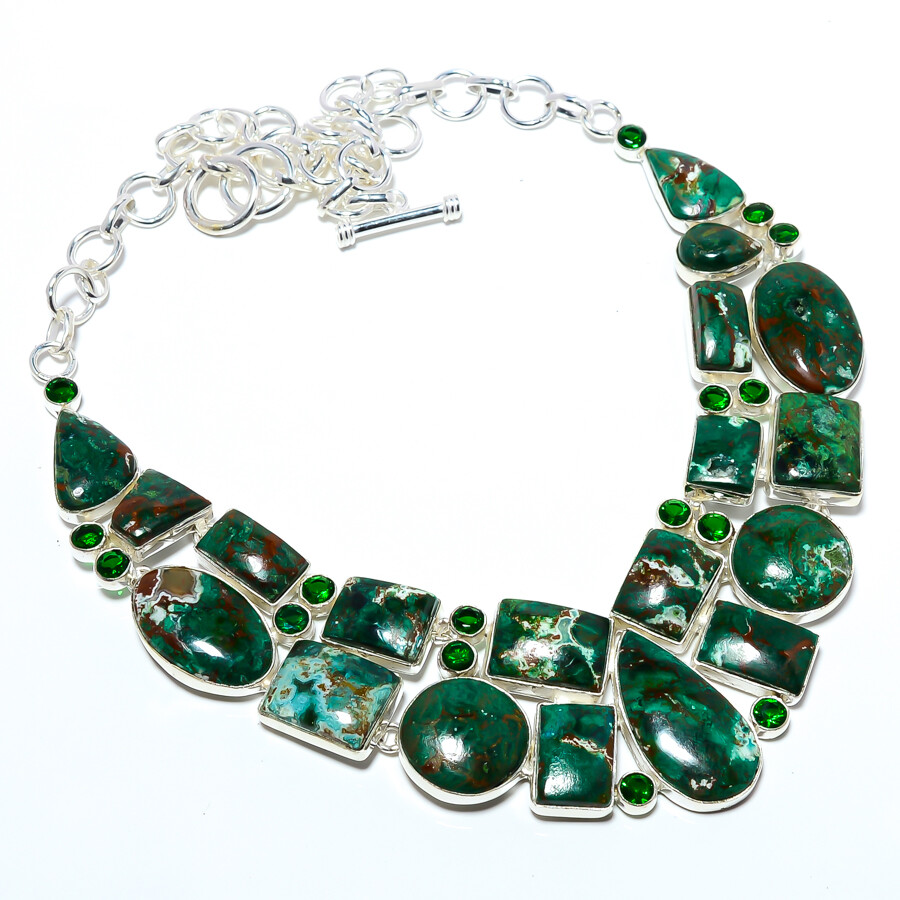 Cuprite Chrysocolla Simulated Emerald 925 Sterling Silver Necklace 17.99 Inch A37