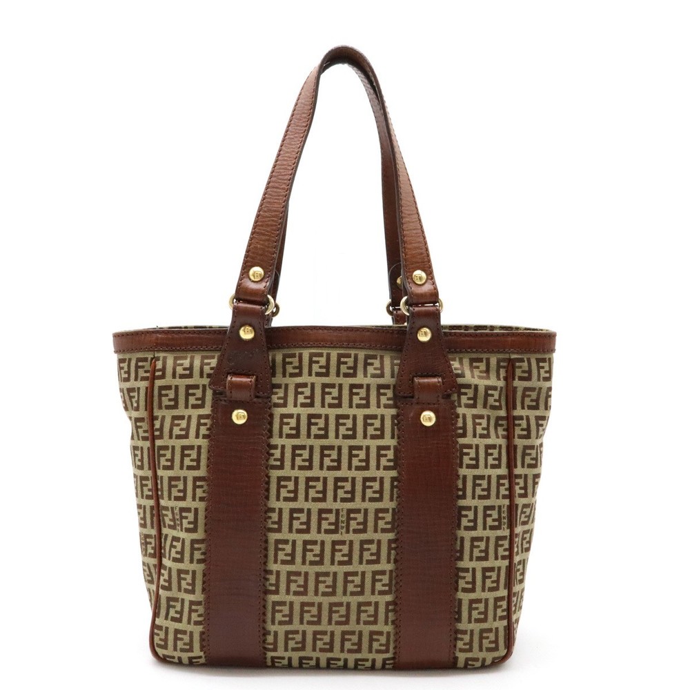 RARE FENDI Zuccino Zucca Pattern Tote Shoulder Bag Canvas Vintage