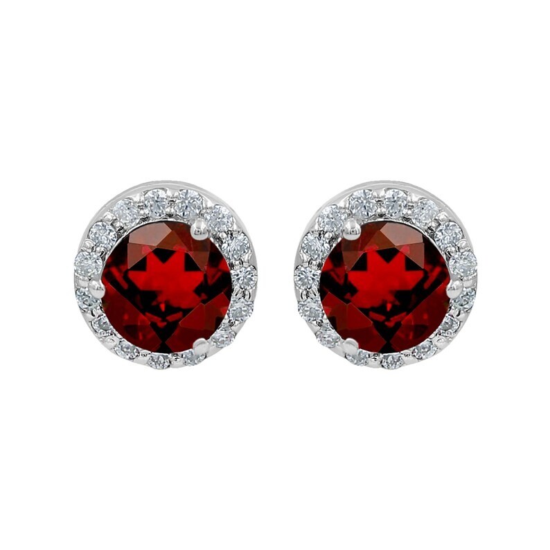 5Ct Round Cut Simulated Garnet Women's Halo Stud Earrings 14K White Over Silver