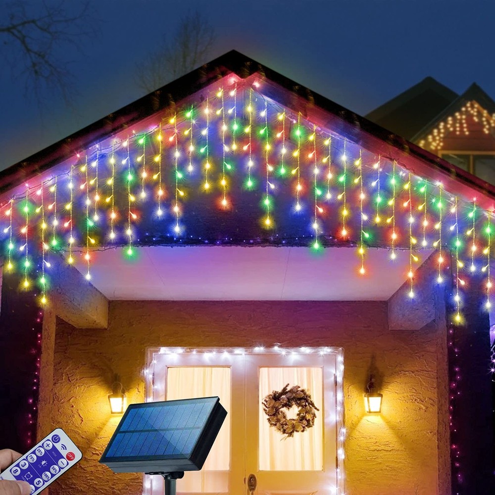 304 LED Solar Christmas Icicle Lights with 8 Modes for Outdoor Decor