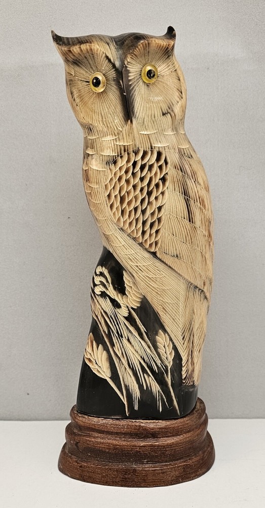 Vintage Beautifully Carved Owl from Buffalo Horn