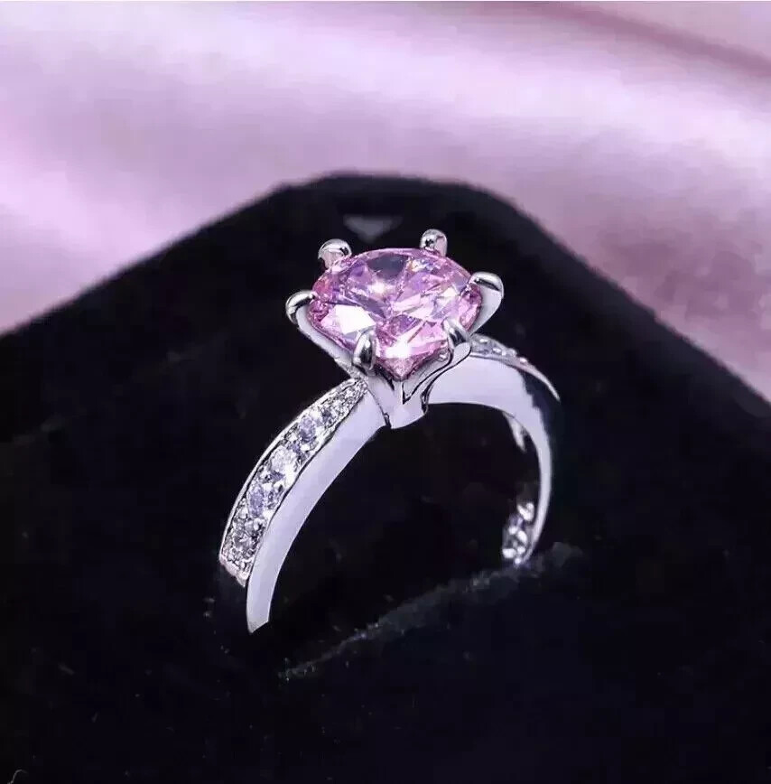 2.00CT Lab-Created Pink Sapphire Round Cut Engagement Ring in 14K White Gold